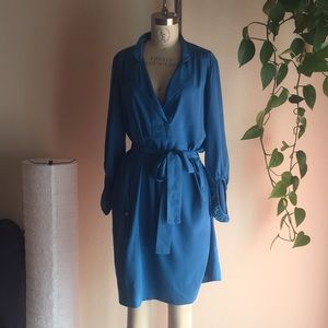 Diane Von Furstenberg Blue 3/4 Sleeve Silk Dress